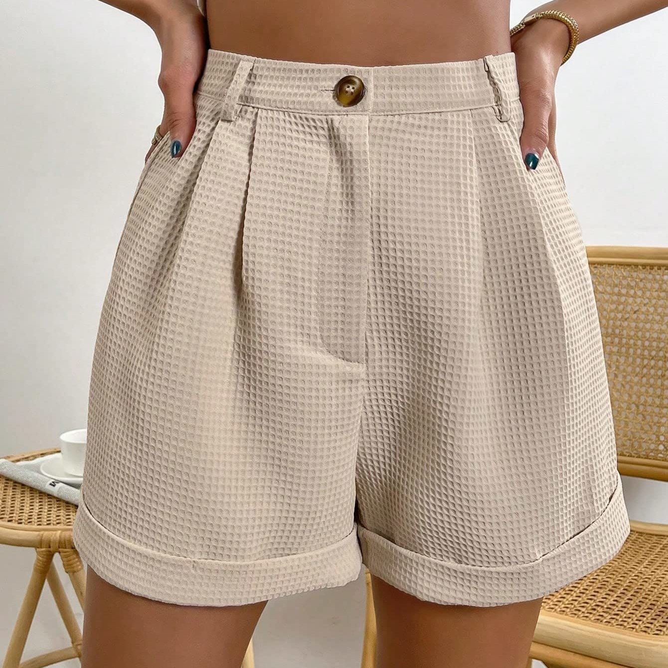 Textured high waist shorts