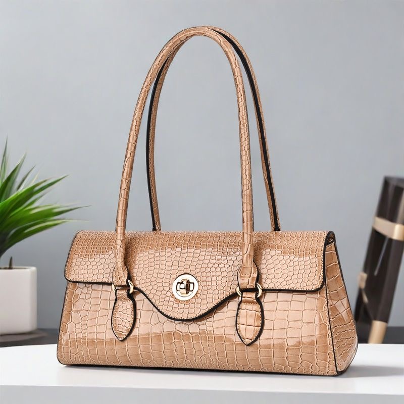 Croc-Embossed Long Shoulder Bag 