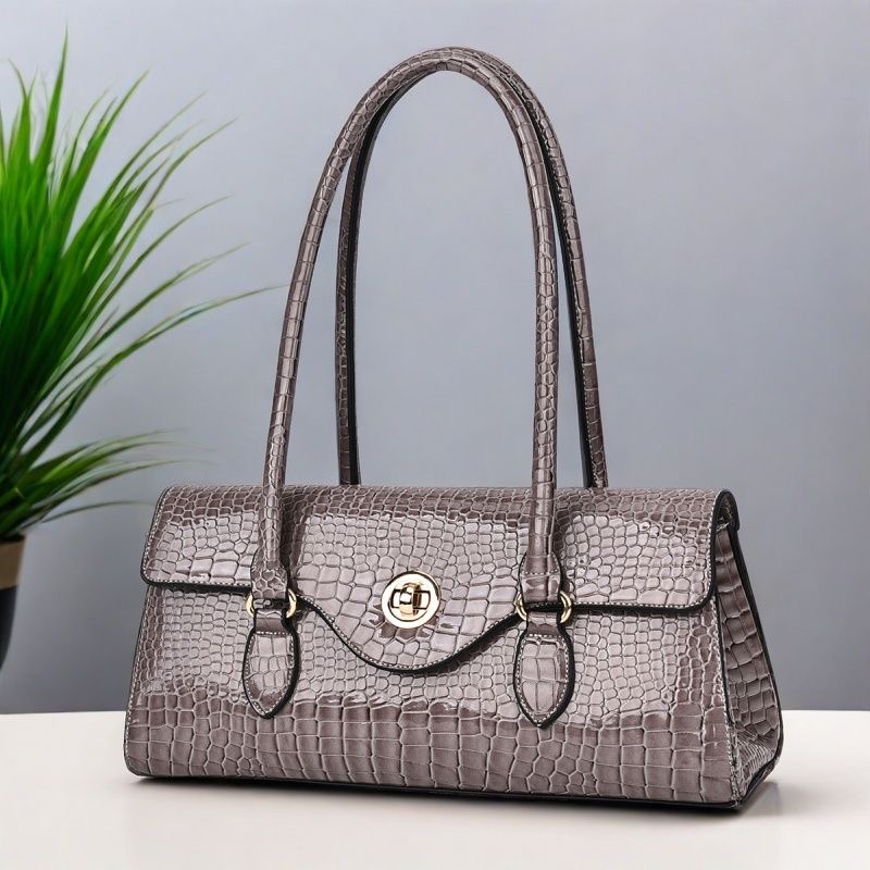 Croc-Embossed Long Shoulder Bag 
