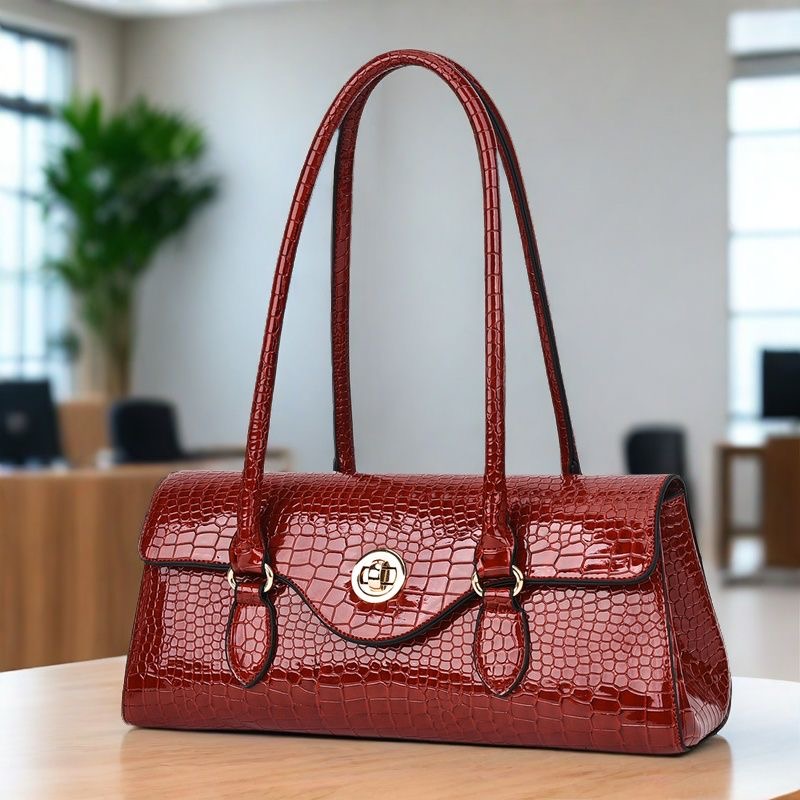 Croc-Embossed Long Shoulder Bag 