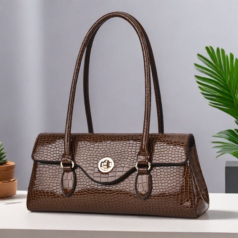 Croc-Embossed Long Shoulder Bag 