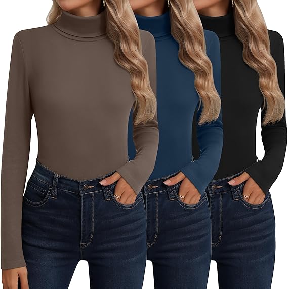 Neer 3-Pack Women’s Cotton Turtleneck Thermal Tops