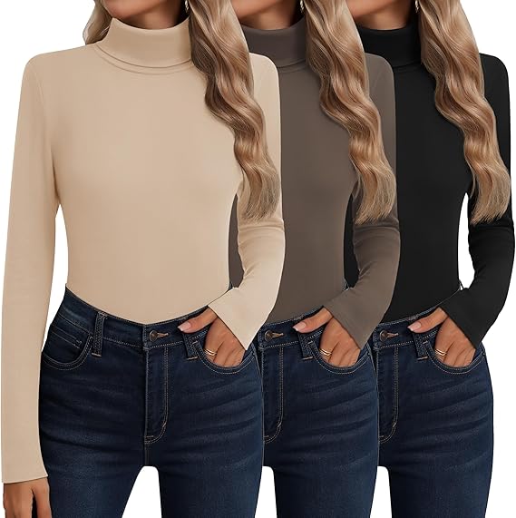 Neer 3-Pack Women’s Cotton Turtleneck Thermal Tops