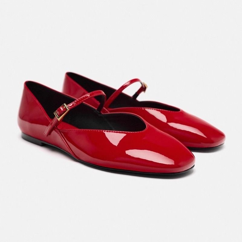 Ladies Glossy Mary Jane Flat Shoes