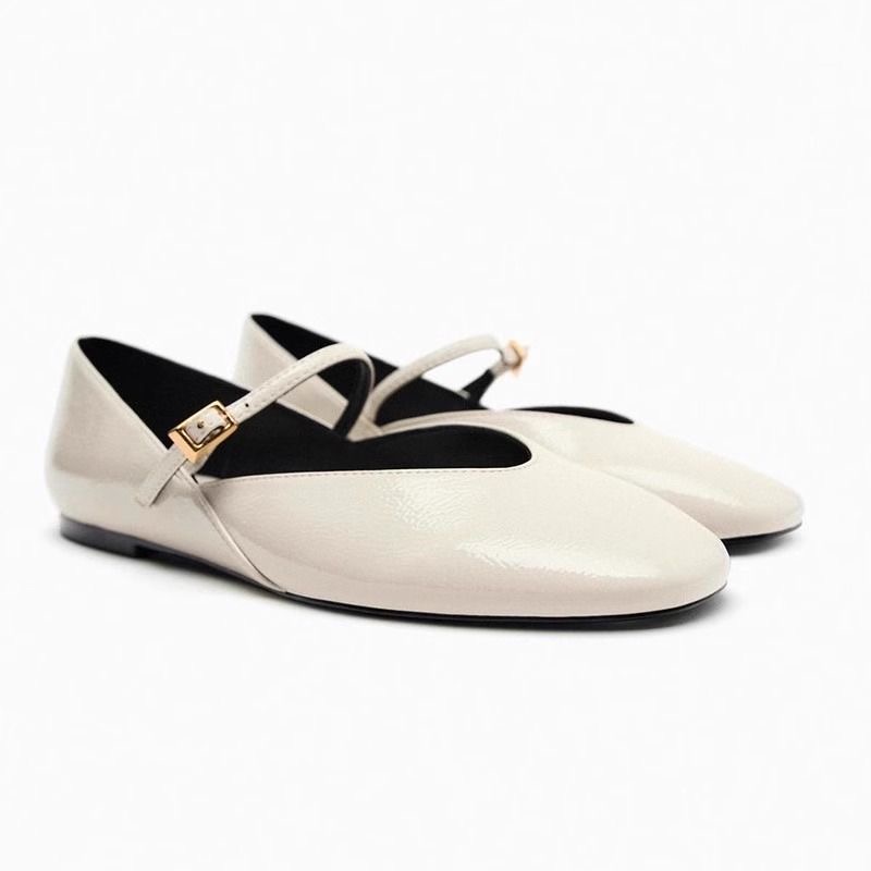 Ladies Glossy Mary Jane Flat Shoes