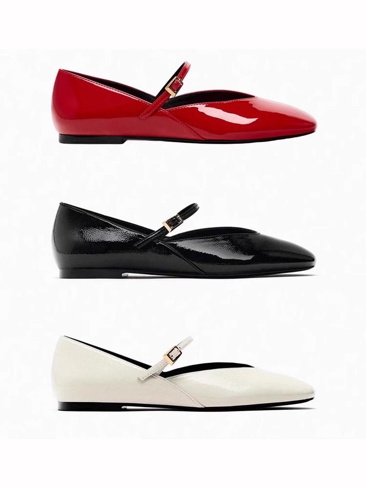 Ladies Glossy Mary Jane Flat Shoes