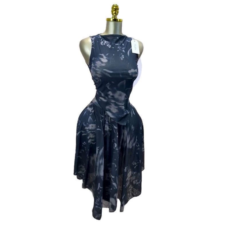 Elegant Printed Sleeveless Flare Dress