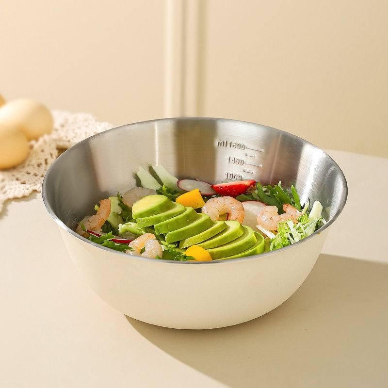Baking Bowl (White Exterior with Silver Stainless Steel Interior)