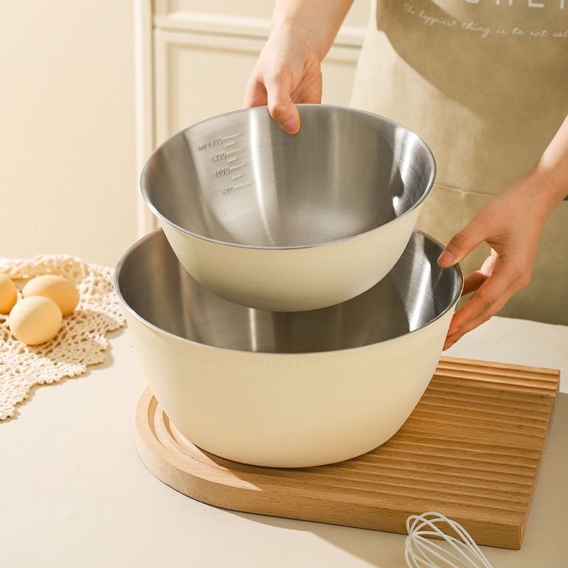 Baking Bowl (White Exterior with Silver Stainless Steel Interior)