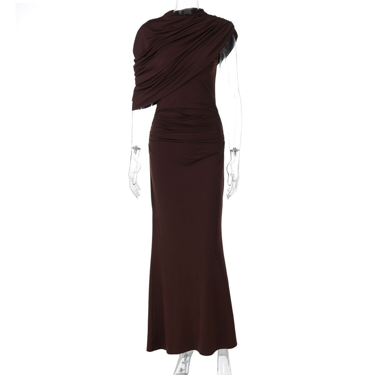 Midnight Muse One-Shoulder Ruched Maxi Dress