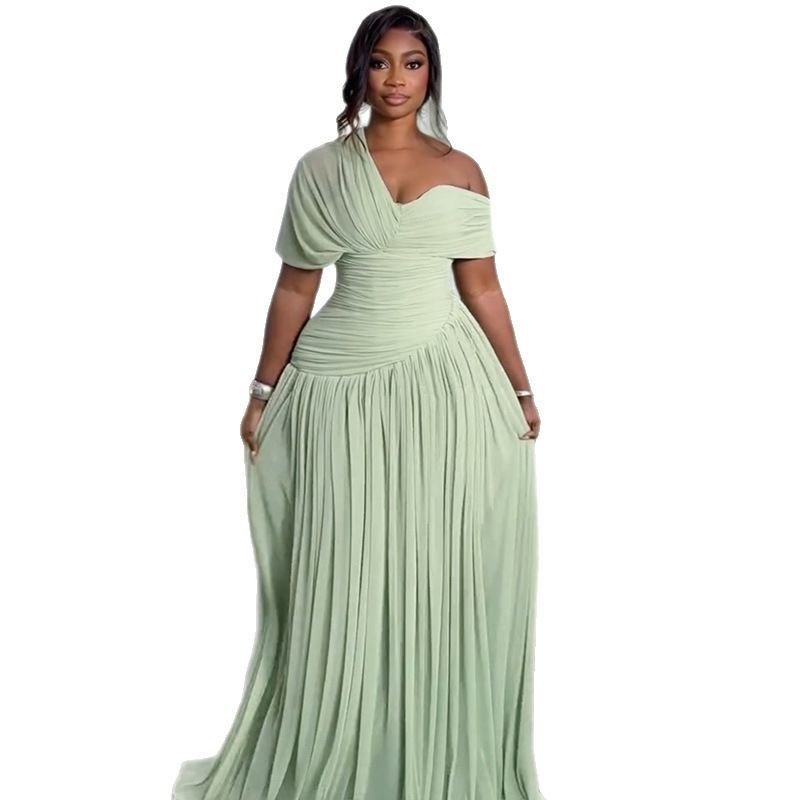 Sage Elegance Pleated Maxi Gown