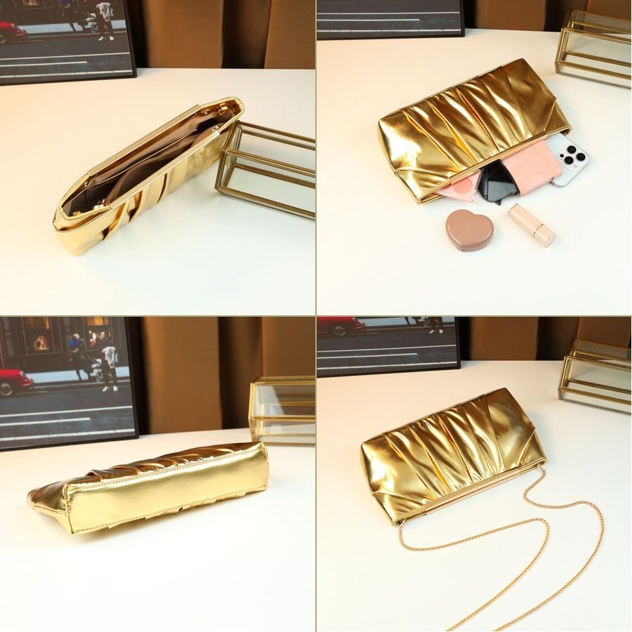 Pleated Soft Leather Clutch Bag