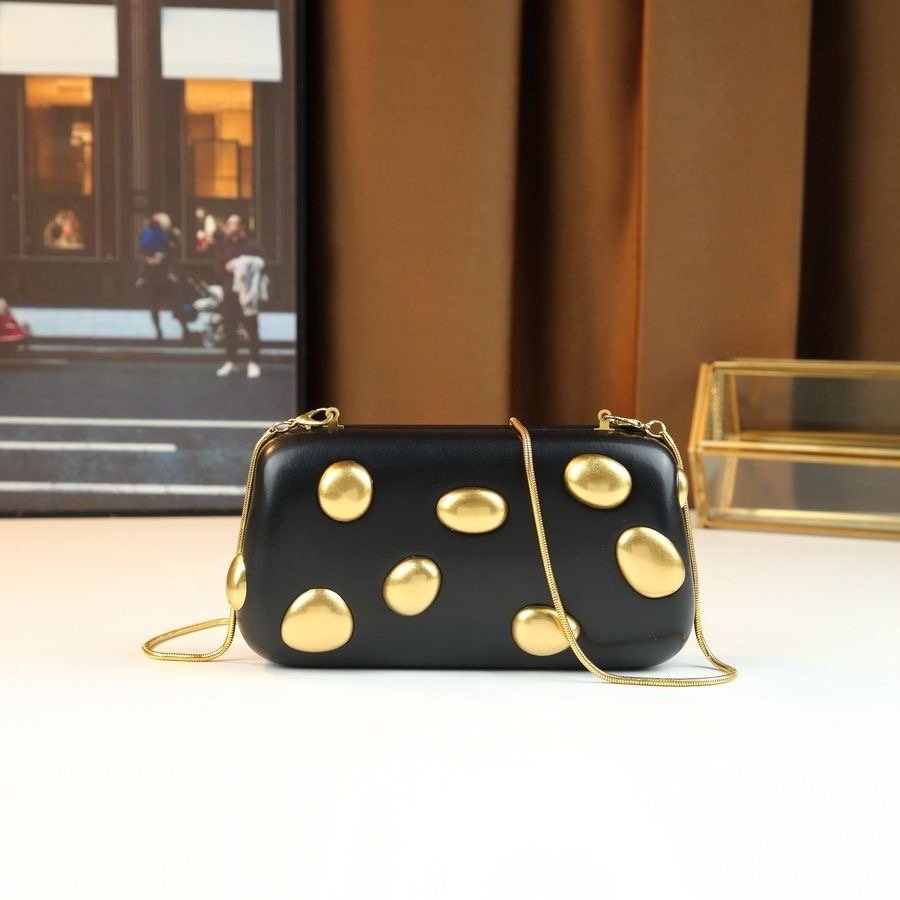 Gold Metallic Rhinestone Handle Clutch