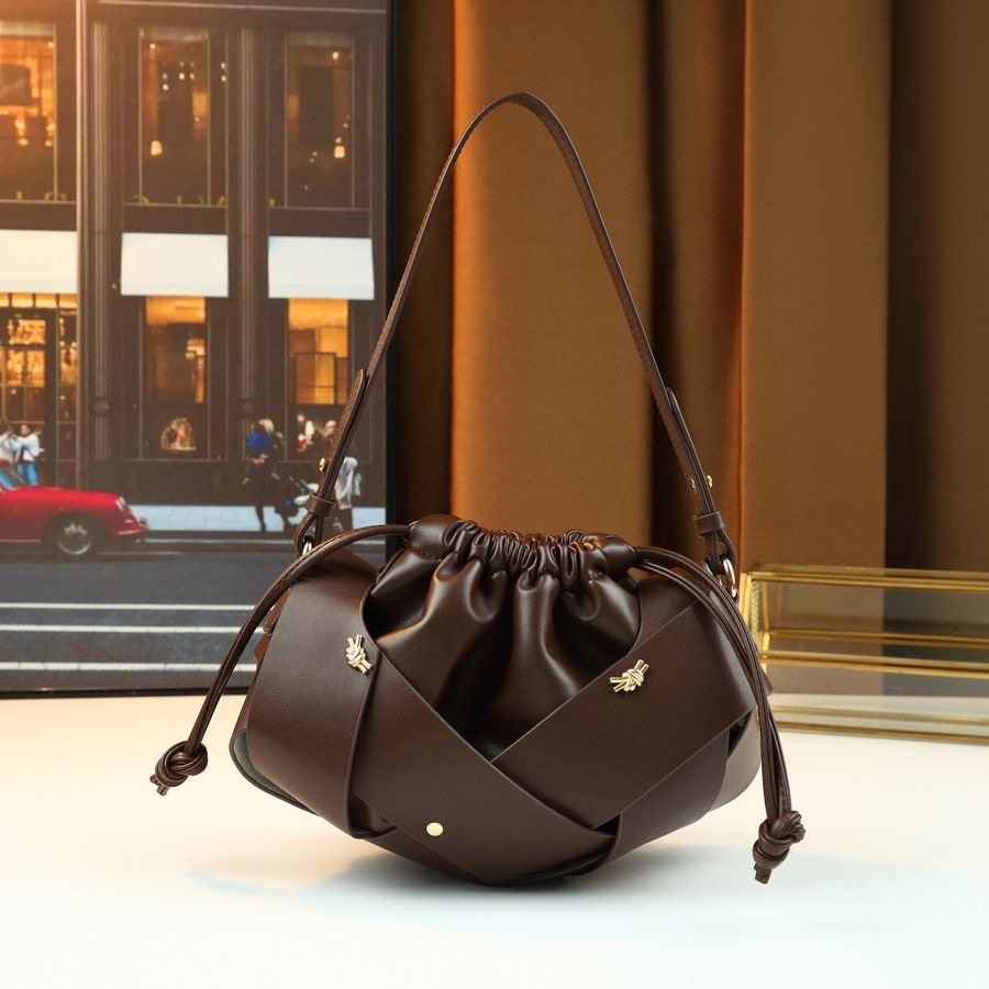 Ruched Drawstring Bucket Clutch