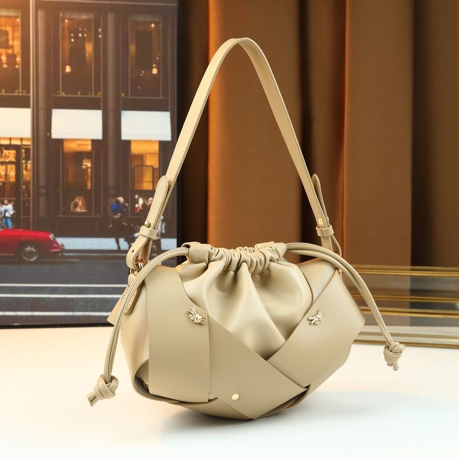 Ruched Drawstring Bucket Clutch
