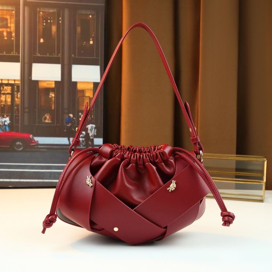Ruched Drawstring Bucket Clutch