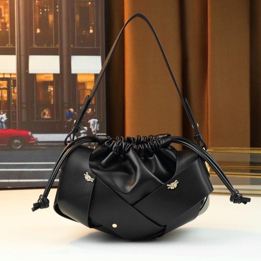 Ruched Drawstring Bucket Clutch