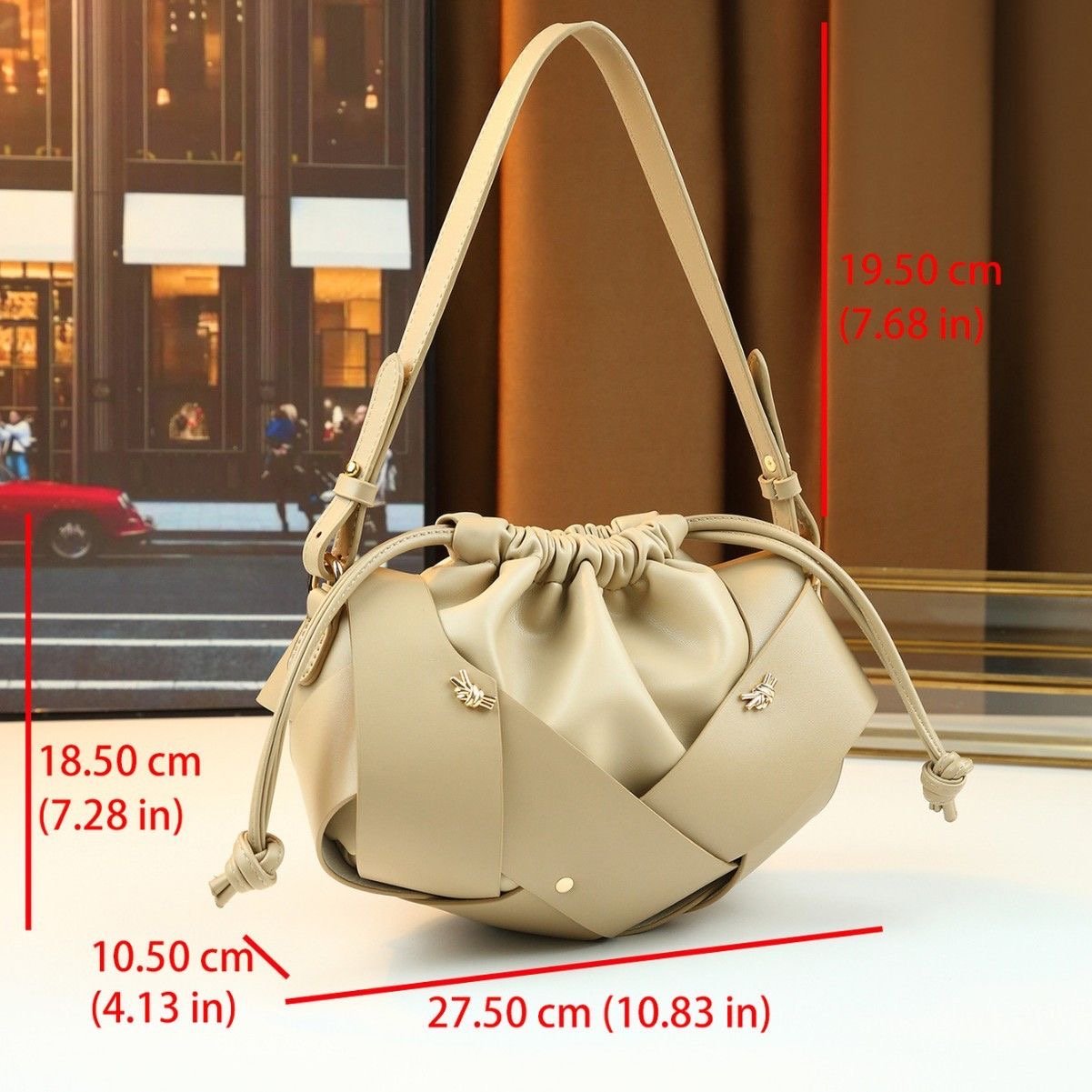 Ruched Drawstring Bucket Clutch