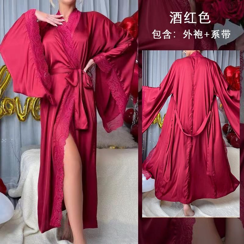Luxury Satin Lace Sleeve Night Gown