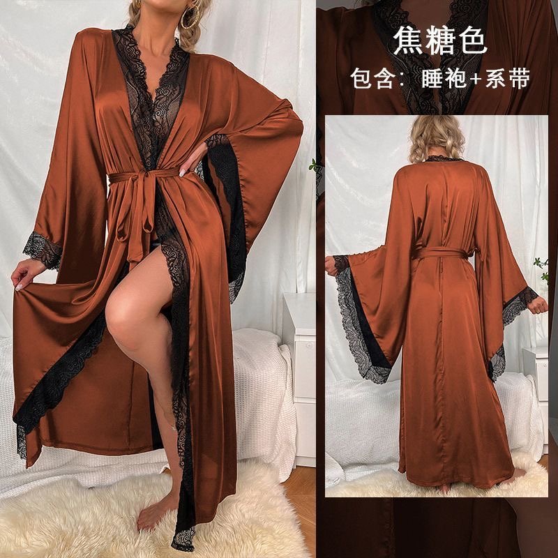 Luxury Satin Lace Sleeve Night Gown