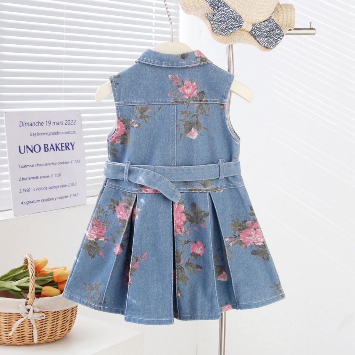 Girls Floral Denim Dress
