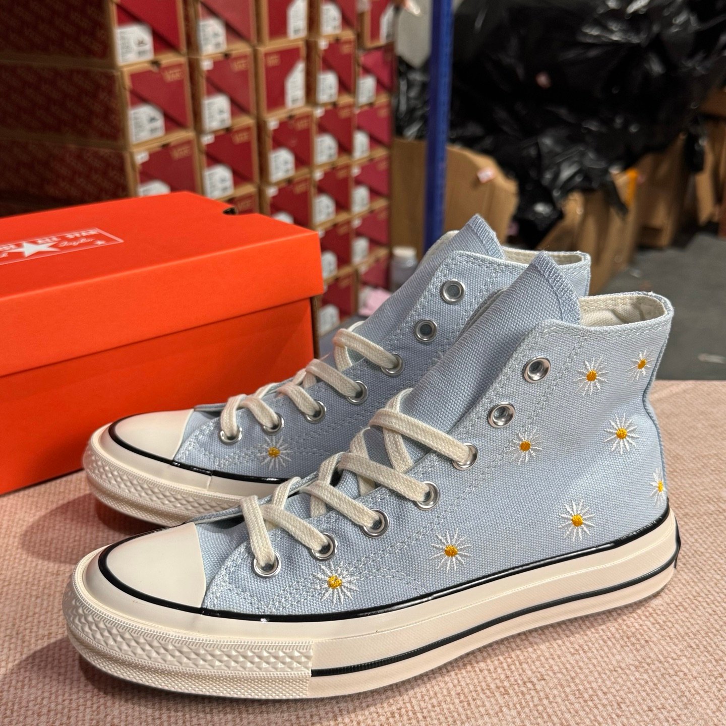 Light Blue Floral High-Top Canvas Sneakers