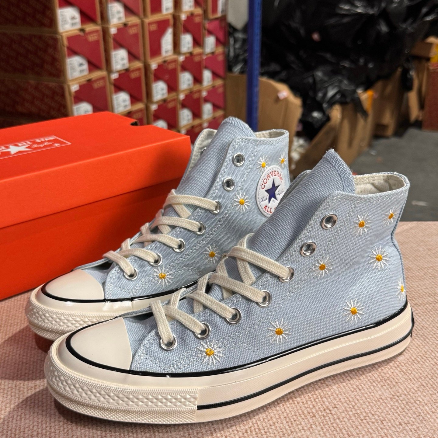 Light Blue Floral High-Top Canvas Sneakers