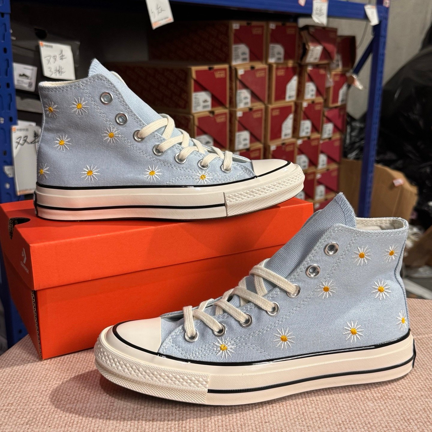 Light Blue Floral High-Top Canvas Sneakers