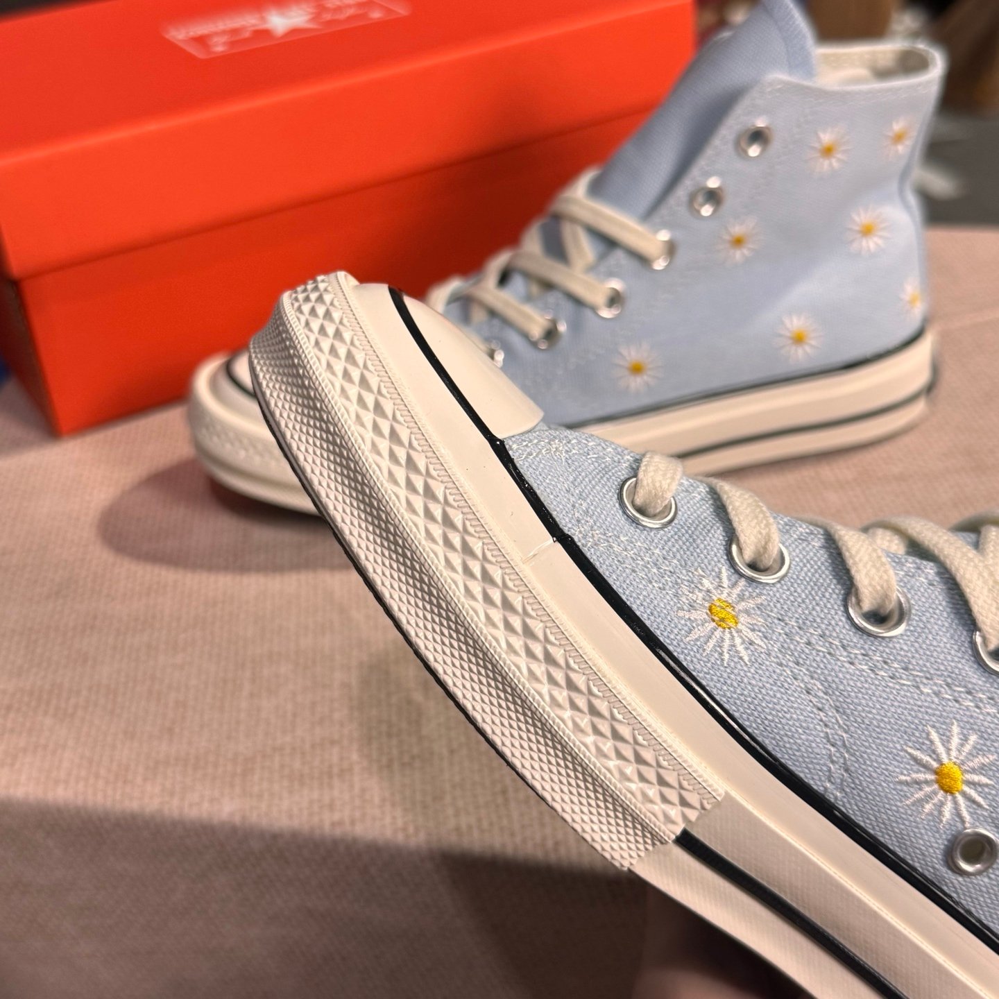 Light Blue Floral High-Top Canvas Sneakers