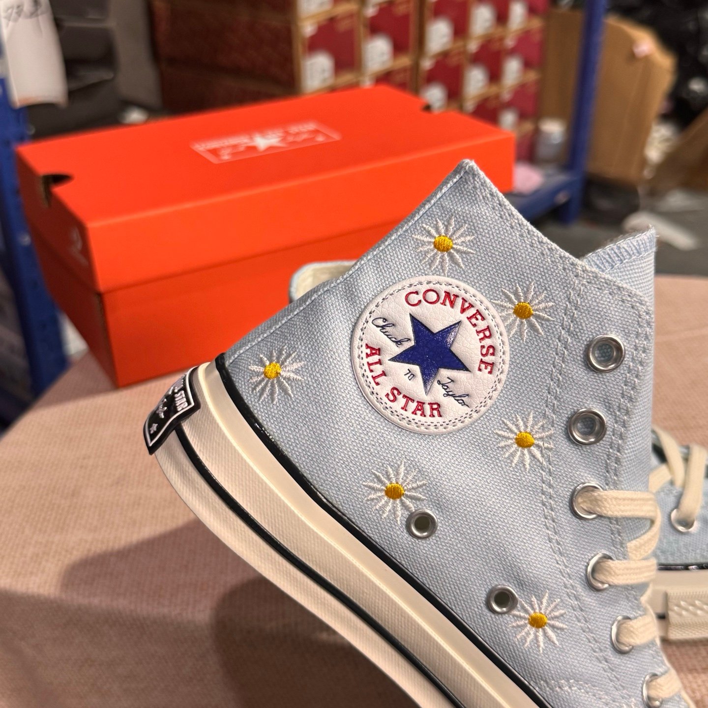 Light Blue Floral High-Top Canvas Sneakers