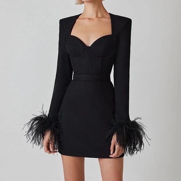 Feathered Herve Leger Dress