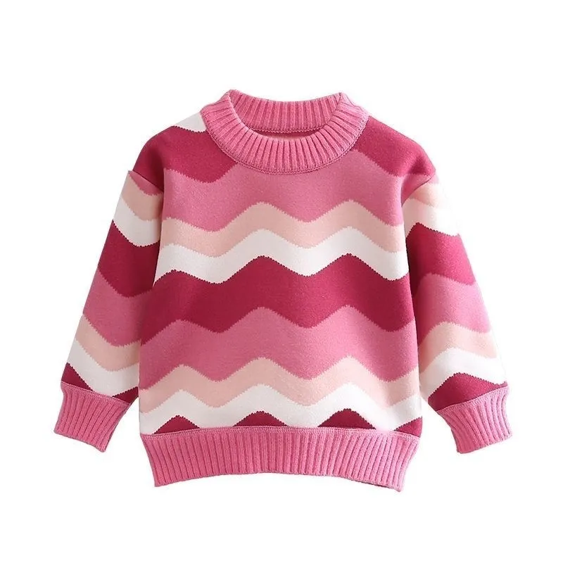Girls Pink Wave Knit Sweater