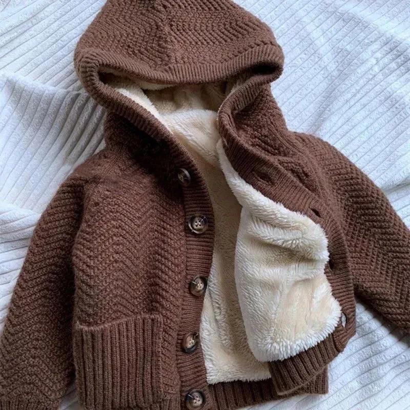 Baby Hooded Fleece-Lined Knit Cardigan Jacket