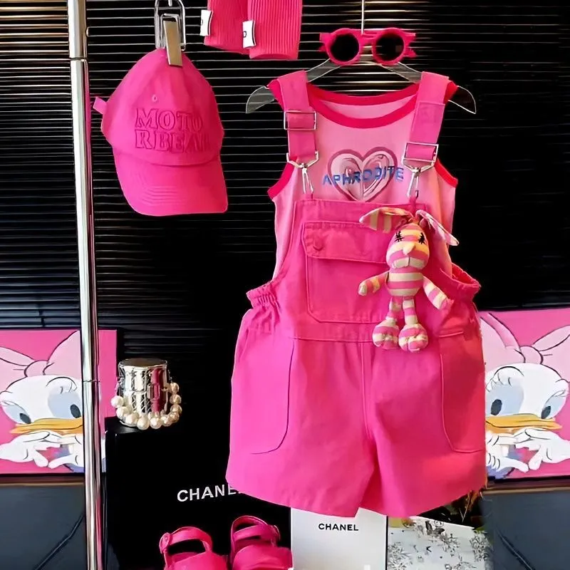 Girls hot pink dungaree, girls pink overalls, girls dungaree outfit, pink dungaree for girls, kids pink overalls, girls casual outfit